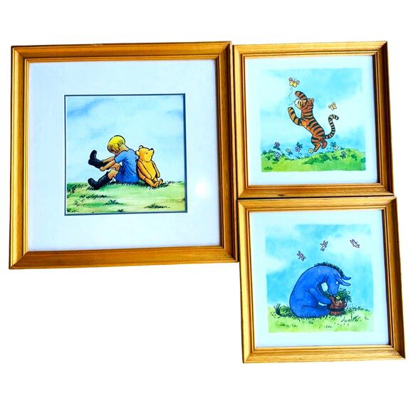 3 Framed 90s Disney Classic Winnie The Pooh Art Print SET Tigger Eeyore Michael - Picture 1 of 13